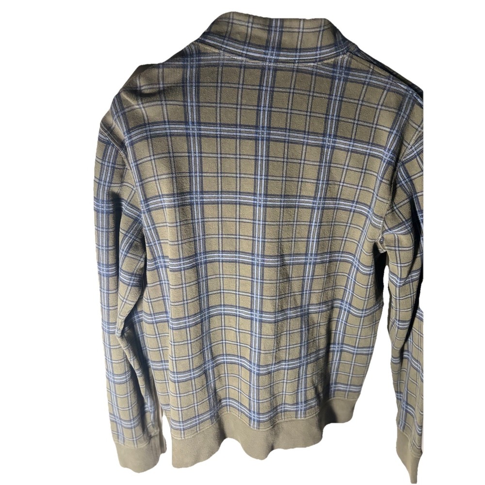 Lands' End Medium Olive Green Plaid 1/4 Zip Bedford Heavyweight Corduroy Rib - Picture 6 of 7